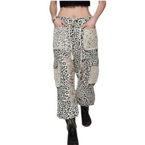 POL Leopard Patchwork Pants - Black and Cream